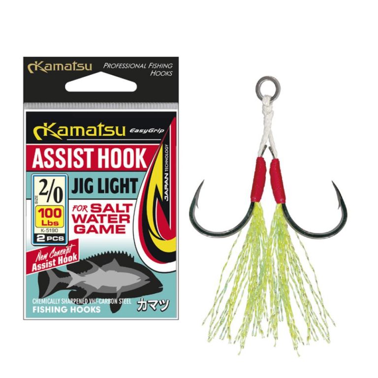 ASSIST HOOK JIG LIGHT 1/0 100Lbs OPP. 2PCS K-5190